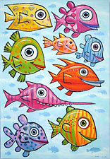 F. Frank New Fish Art - Colorful, fun, graphic fish paintings.Bunte Fische Kunst Gemälde von Künstler F. Frank.